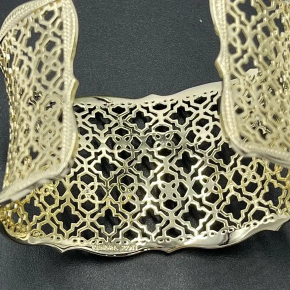 Kendra Scott Designer Candice Gold Tone Filigree Concave Wide Cuff Bracelet - Picture 11 of 13
